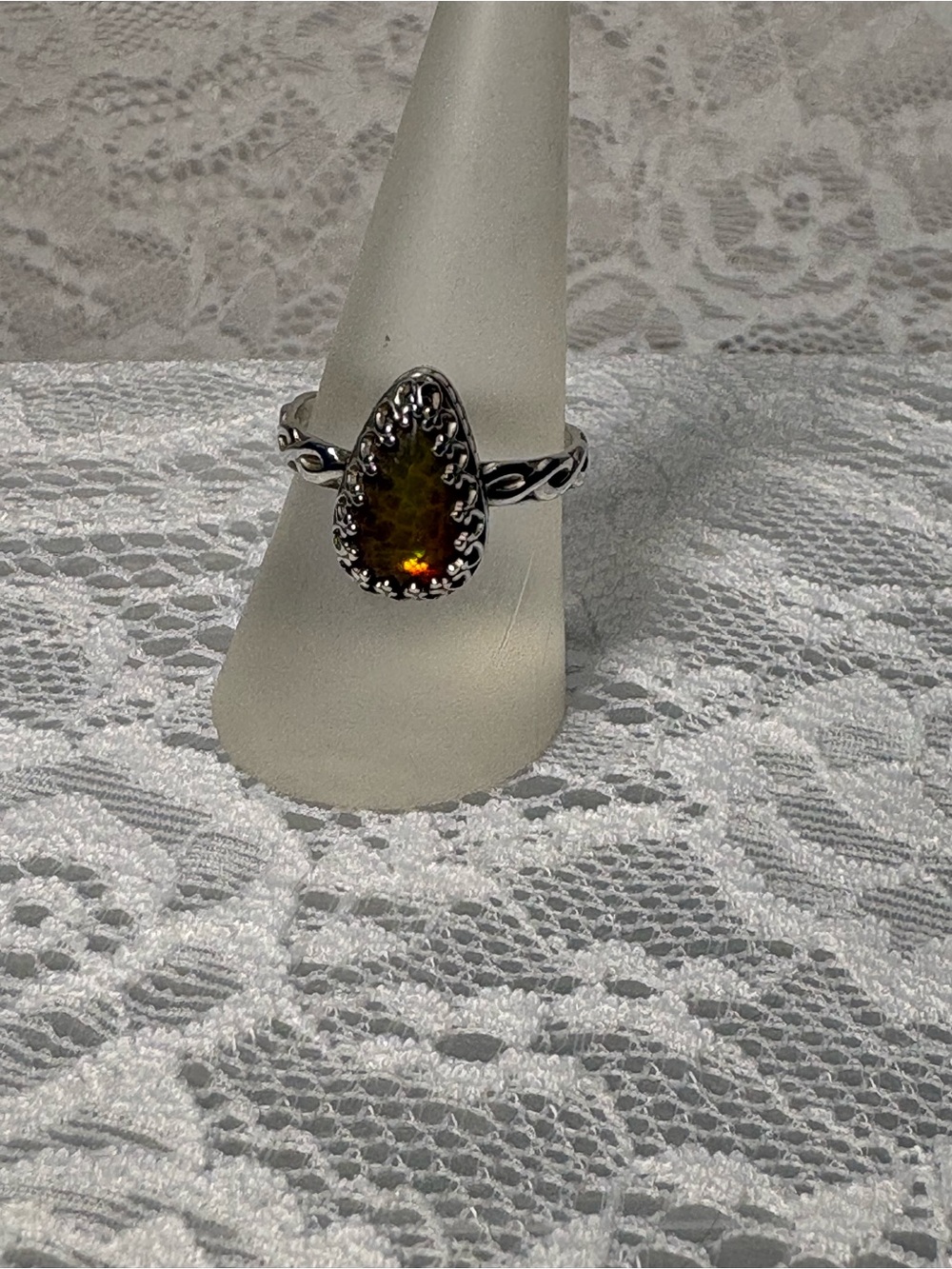 Artisan Sterling Silver Teardrop Welo Opal Ring
